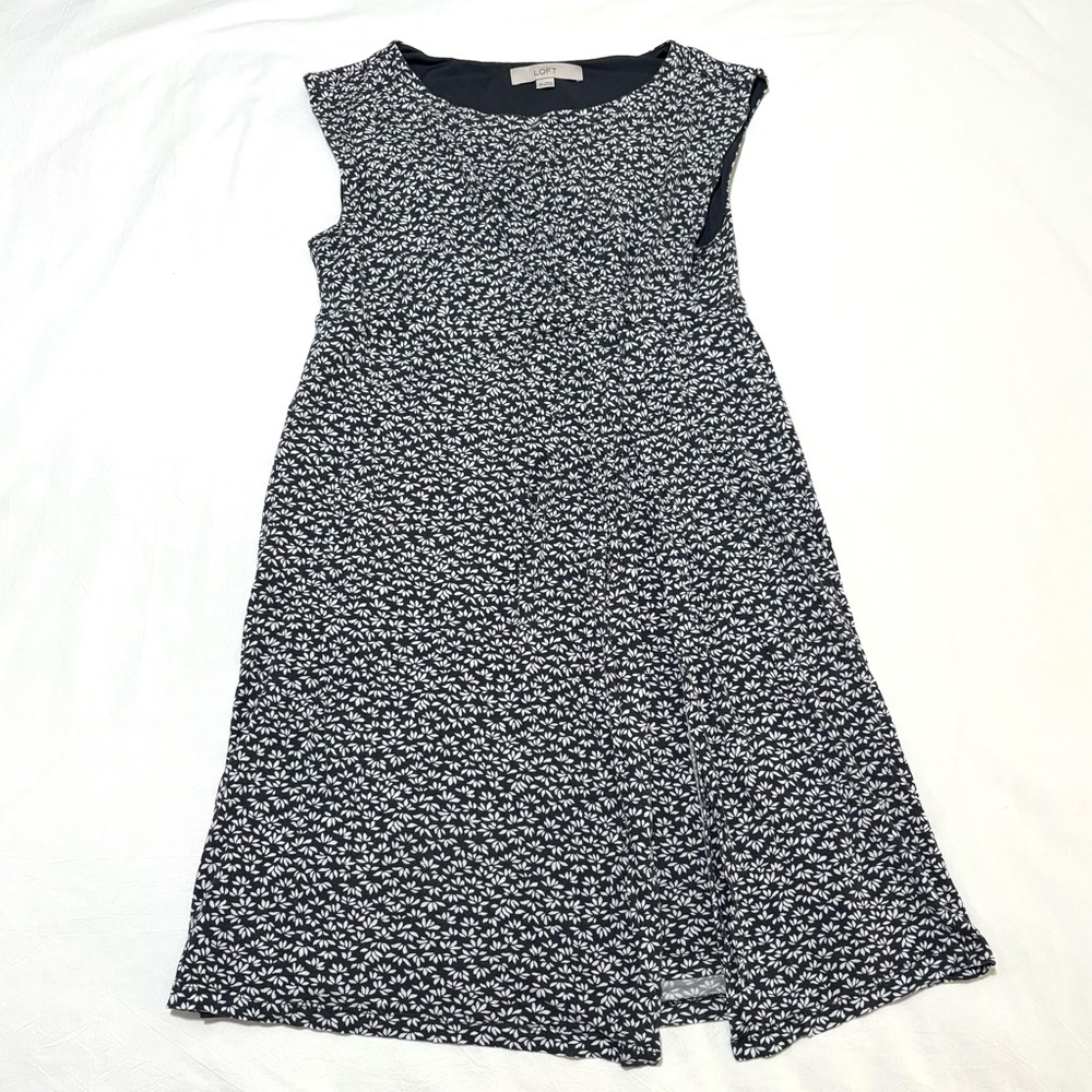 Loft navy blue & white floral dress